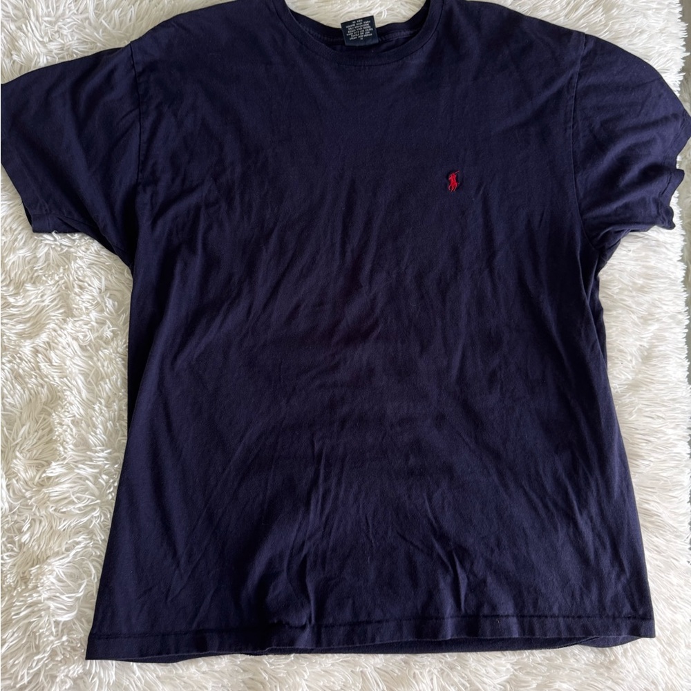 Ralph Lauren Men's Dark Blue Tee with Red Logo